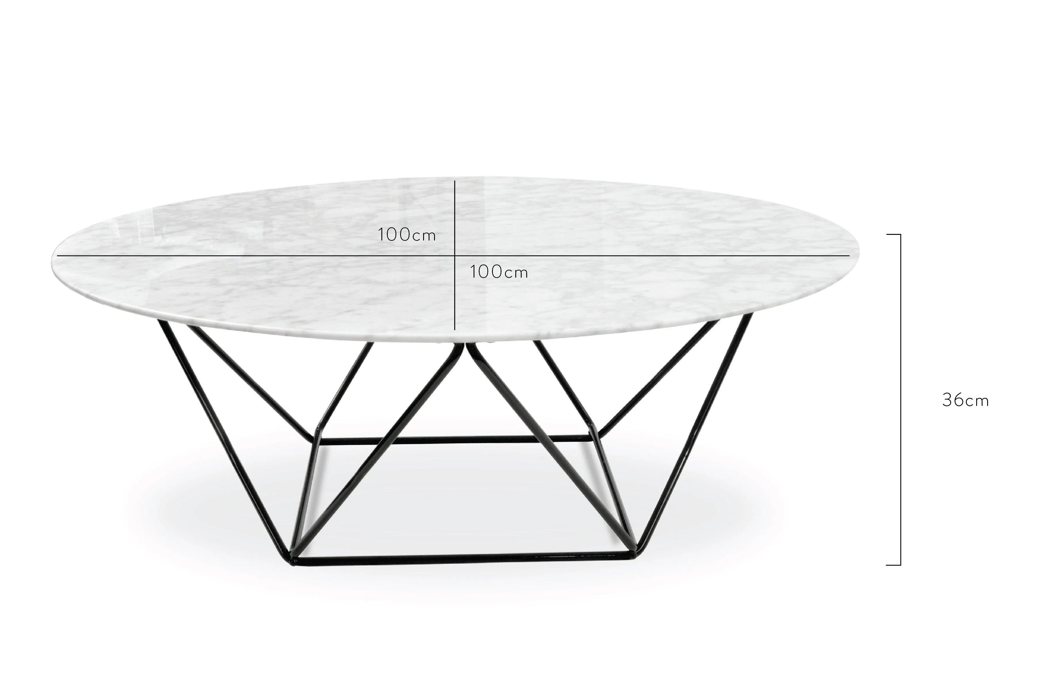 Calibre 100cm Round Marble Coffee Table With Black Base