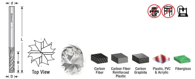 Carbon Graphite &amp; Carbon Fiber Panel Cutting CNC Router Bit | 3⁄8 Dia x 1 1⁄8 x 3⁄8 Shank x 3 1⁄2" Long Down-Cut | 46266 | 738685462669