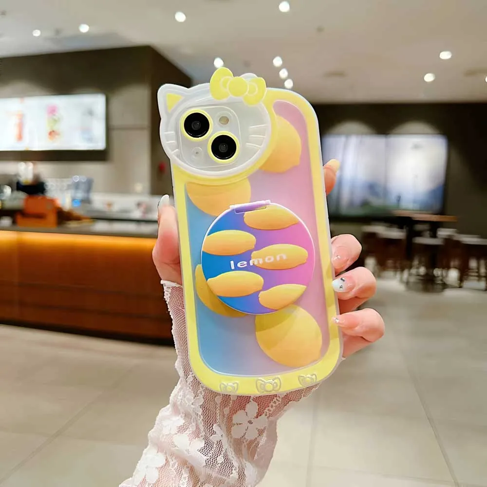 Cartoon Cat Printed TPU Camera Protection Cover with Mirror Stand - iPhone 14 Pro Max