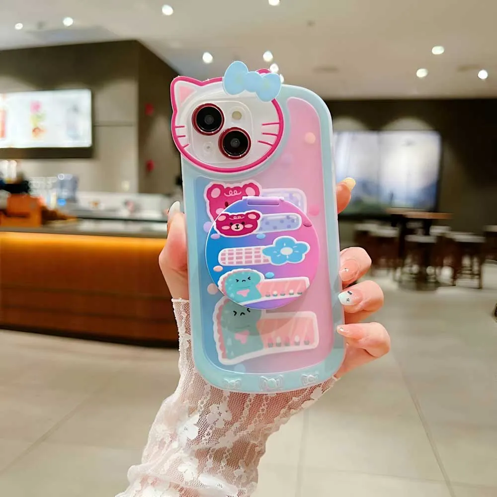 Cartoon Cat Printed TPU Camera Protection Cover with Mirror Stand - iPhone 14 Pro Max