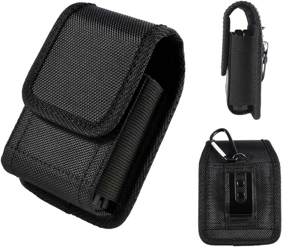 Case for Moto Razr  Plus/Razr 2023/Galaxy Z Flip 5 4 3 Phone Case Black Balistic Nylon Leather Vertical Pouch [Belt Loop, Metal Clip] for Samsung Z Flip 5 5G, Z Flip4/3