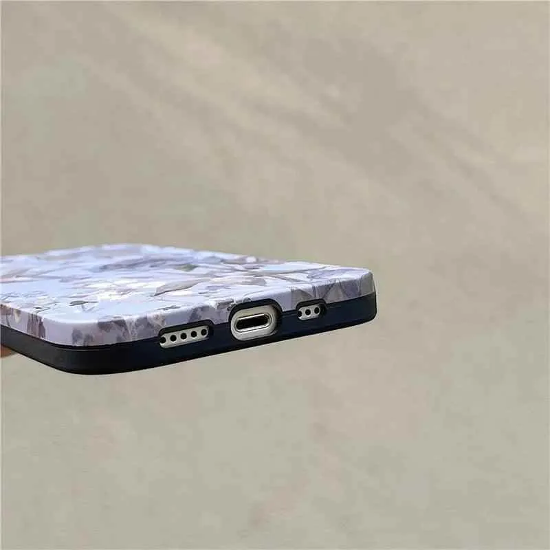 Charming Gray Flowers Oil Painting Cute Phone Cases For iPhone 12 Pro Max 13 11 14 And 14 Pro