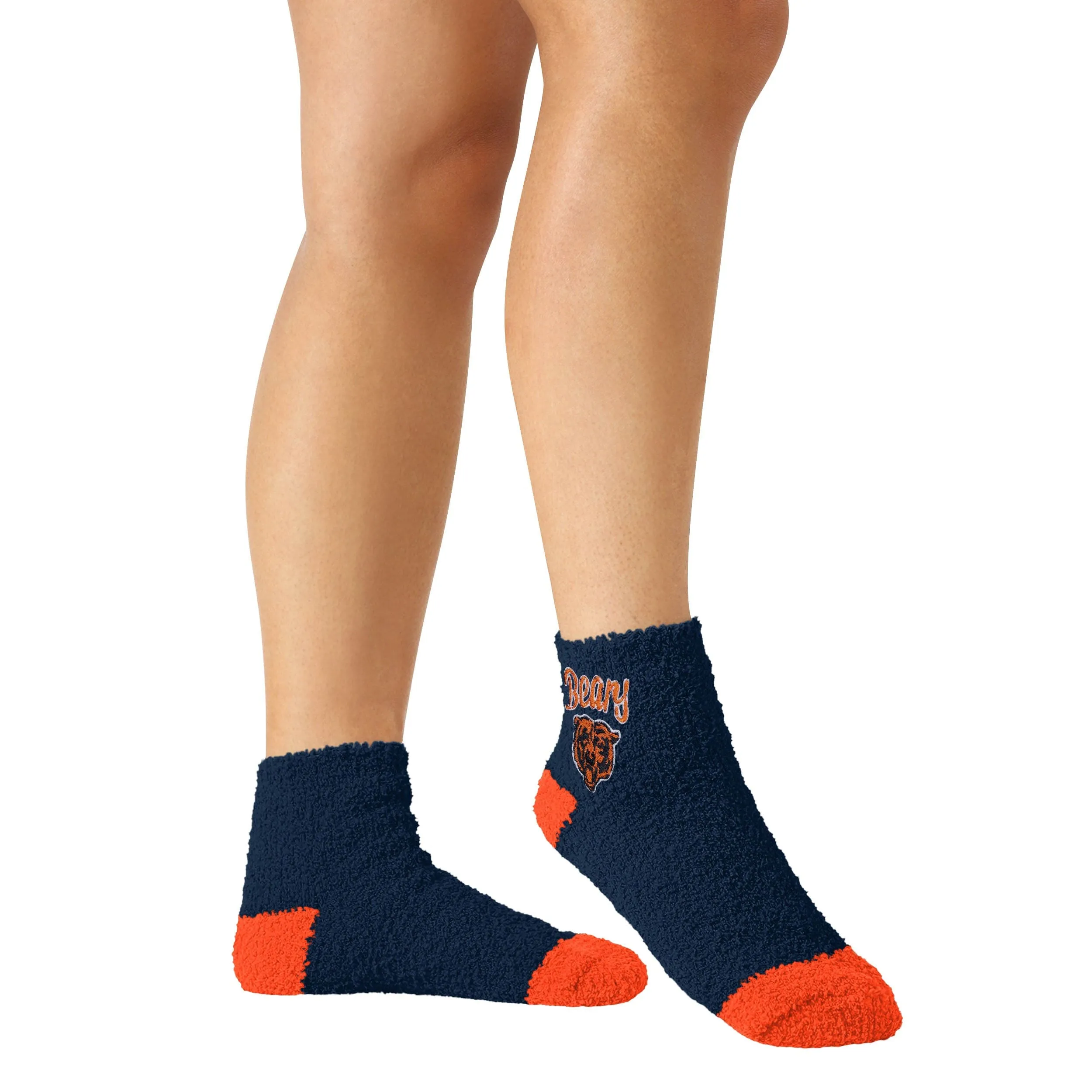 Chicago Bears NFL Womens 2 Pack Script Logo Fuzzy Ankle Socks