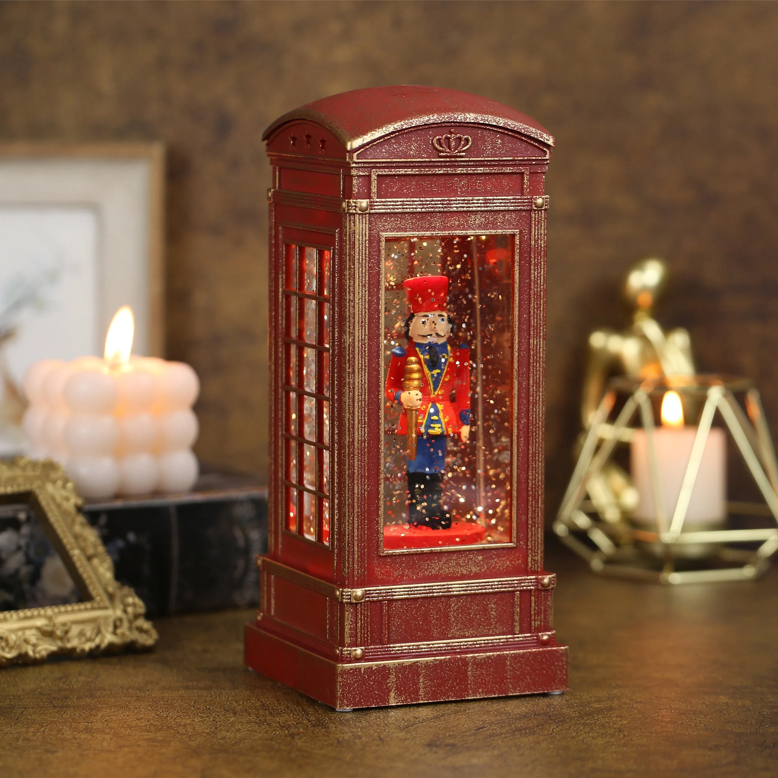 Christmas Musical Phone Booth Snow Globe for Christmas Decoration