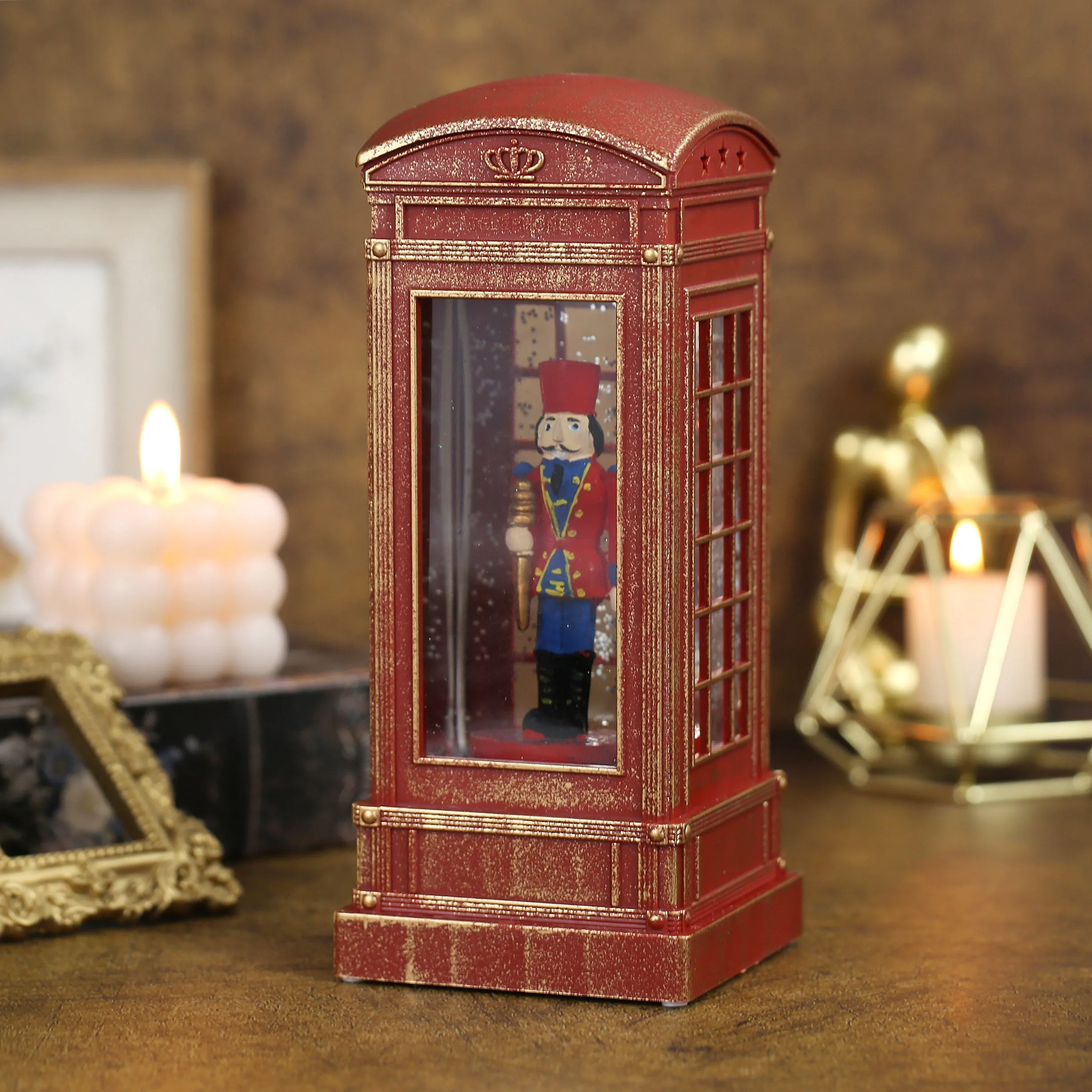 Christmas Musical Phone Booth Snow Globe for Christmas Decoration