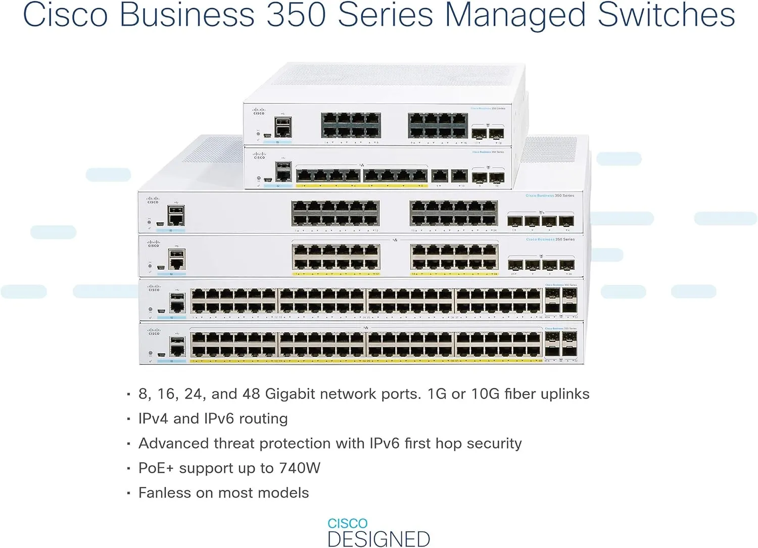 Cisco Business CBS350 48-Port Gigabit (740W PoE )   4-Port Gigabit SFP Uplink Managed 交換機 (CBS350-48FP-4G-UK / NE-3548A4G) 有限終生保用