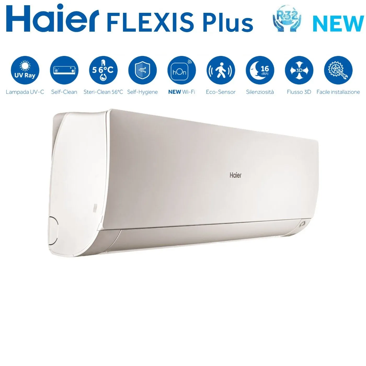 Climatizzatore Condizionatore Haier Quadri Split Inverter serie FLEXIS PLUS WHITE 7 7 12 15 con 4U85S2SR3FA R-32 Wi-Fi Integrato Colore Bianco 7000 7000 12000 15000