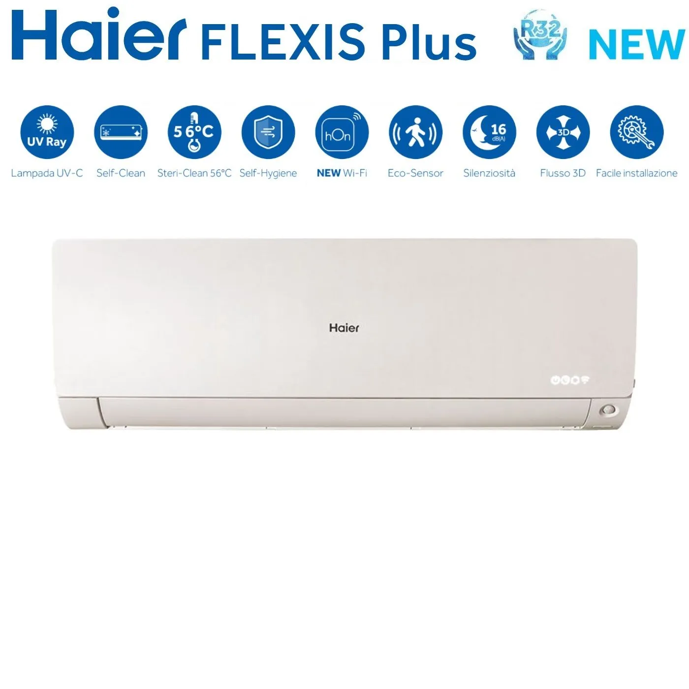 Climatizzatore Condizionatore Haier Quadri Split Inverter serie FLEXIS PLUS WHITE 7 7 12 15 con 4U85S2SR3FA R-32 Wi-Fi Integrato Colore Bianco 7000 7000 12000 15000