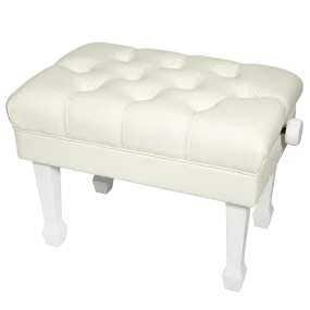 Crown Deluxe Skirted & Tufted Hydraulic Height Adjustable Piano Bench (White)