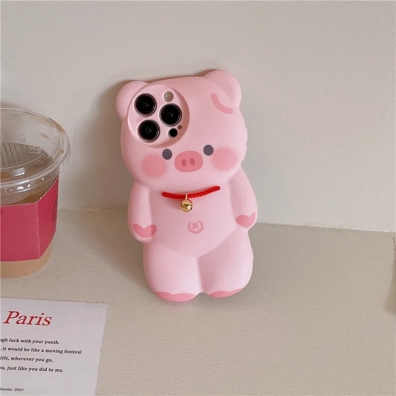 Cute Big Pink Cartoon 3D Piggy Design Protective Shockproof Phone Case for iPhone 11 12 13 14 15 Pro Max iPhone X XR XS Max Phone Case