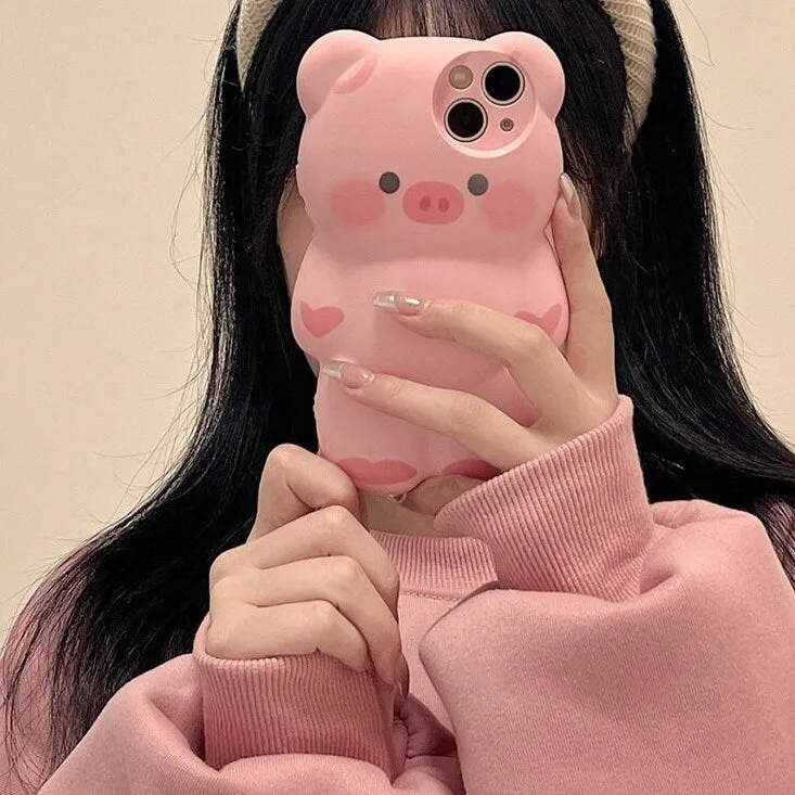 Cute Big Pink Cartoon 3D Piggy Design Protective Shockproof Phone Case for iPhone 11 12 13 14 15 Pro Max iPhone X XR XS Max Phone Case