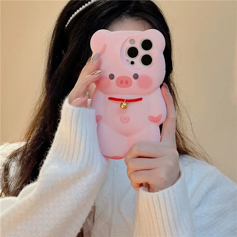 Cute Big Pink Cartoon 3D Piggy Design Protective Shockproof Phone Case for iPhone 11 12 13 14 15 Pro Max iPhone X XR XS Max Phone Case