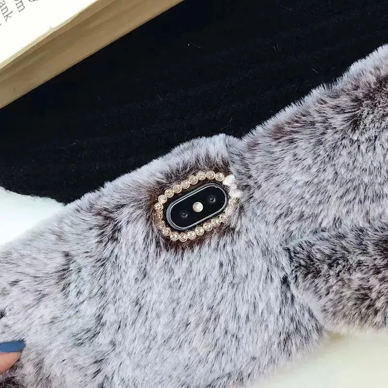 Cute Creative Rabbit Plush warm phone case women