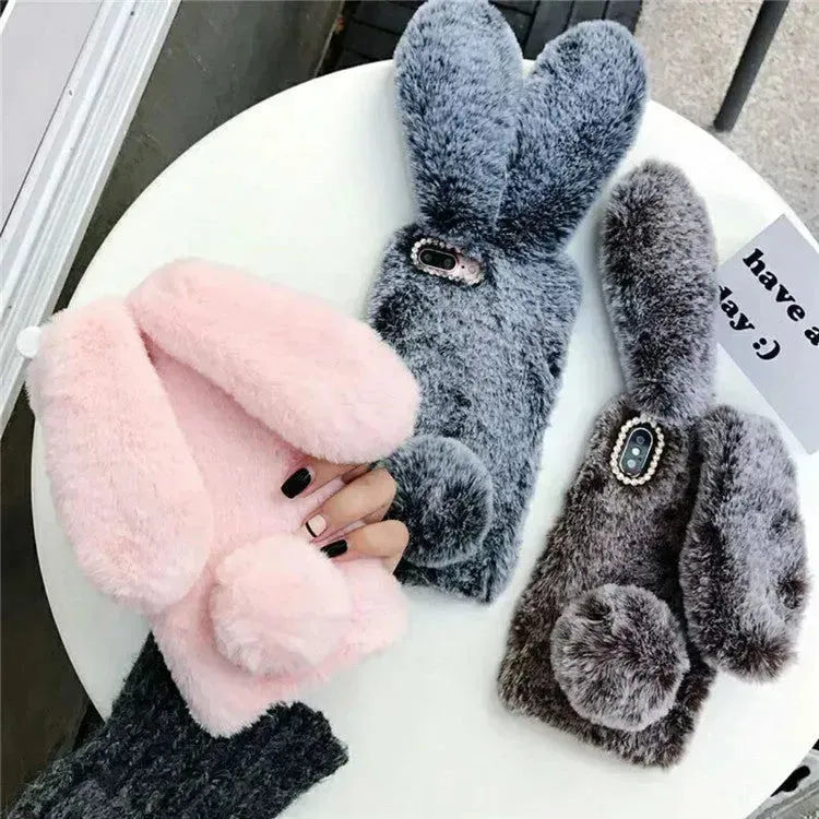 Cute Creative Rabbit Plush warm phone case women