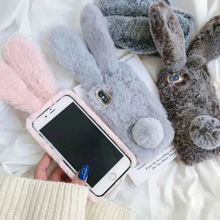 Cute Creative Rabbit Plush warm phone case women