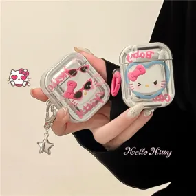 Cute Electroplated Silver HELLO KITTY Protective Cover AirPods Case   Carabiner Chain for AirPods 1 2 3 Pro 2 Generation Shockproof Case