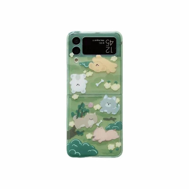 Cute Green Transparent Phone Case for Samsung Galaxy Z Flip 3 Z Flip 4