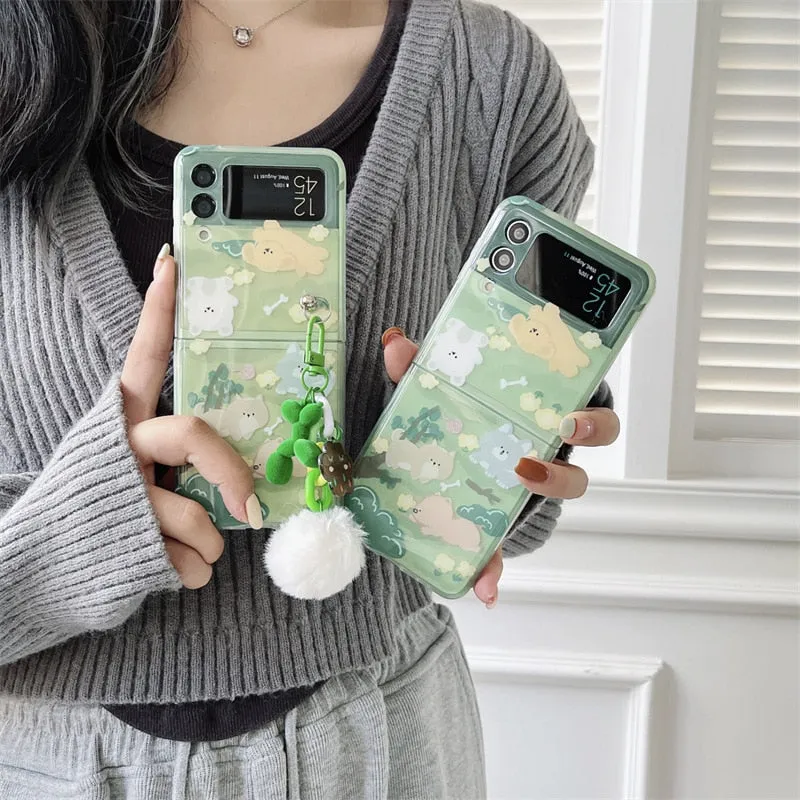 Cute Green Transparent Phone Case for Samsung Galaxy Z Flip 3 Z Flip 4