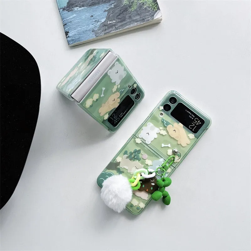 Cute Green Transparent Phone Case for Samsung Galaxy Z Flip 3 Z Flip 4