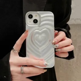 Cute Grey Silver Electroplated 3D Heart Tunnel Ripple Wave Design Protective Shockproof iPhone Case for iPhone 11 12 13 14 15 Plus Pro Max