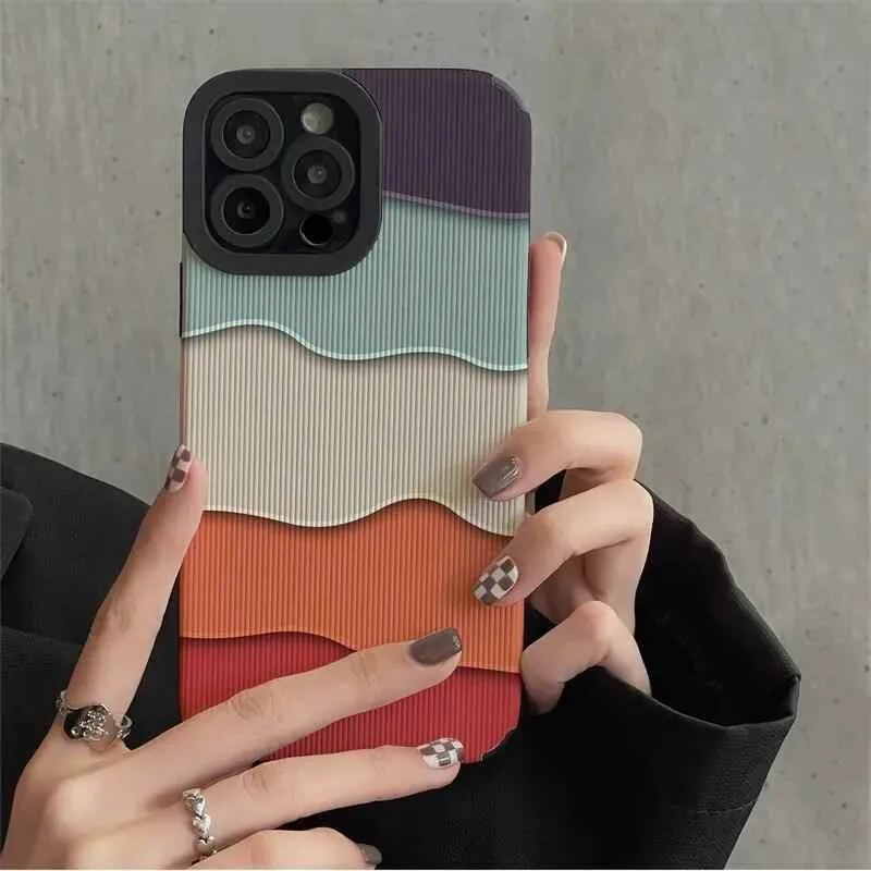 Cute Phone Case with Fresh Color Spliced Wavy Pattern for iPhone 14, 13, 12, 11 Pro, XS Max, X, XR, 7, 8 Plus