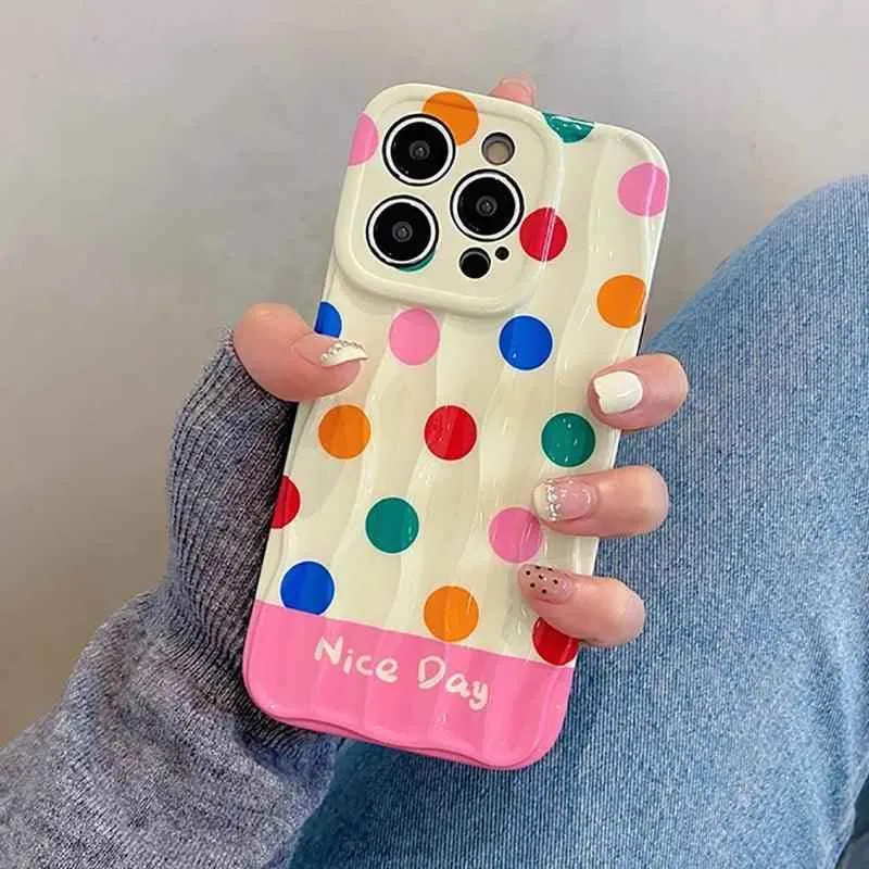 Cute Phone Cases for iPhone 11, 12, 13, 14, and 15 Pro Max - Rainbow Dots - Glossy Cover - TSP272