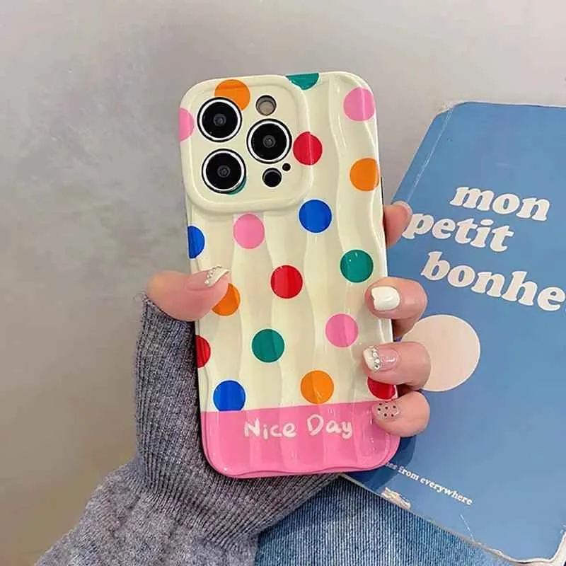 Cute Phone Cases for iPhone 11, 12, 13, 14, and 15 Pro Max - Rainbow Dots - Glossy Cover - TSP272