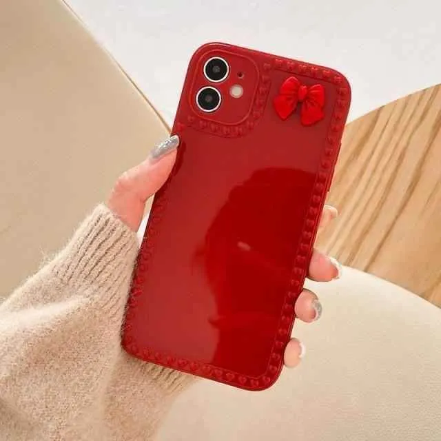 Cute Phone Cases For iPhone 12 11 Pro Max X XR XS Max 6 6s 7 8 Plus SE Red Bow