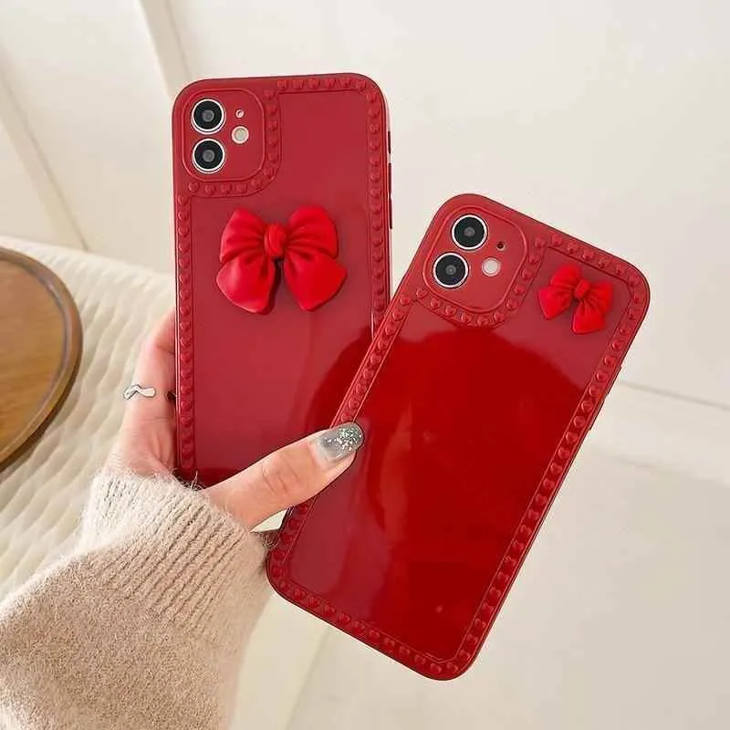 Cute Phone Cases For iPhone 12 11 Pro Max X XR XS Max 6 6s 7 8 Plus SE Red Bow