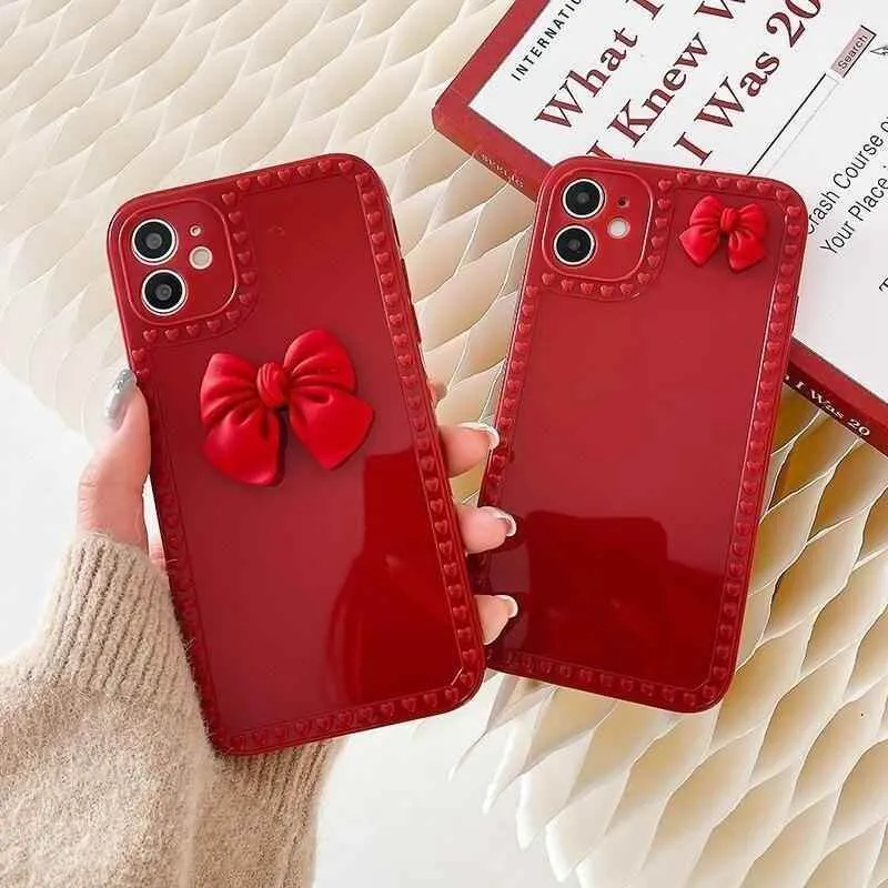 Cute Phone Cases For iPhone 12 11 Pro Max X XR XS Max 6 6s 7 8 Plus SE Red Bow