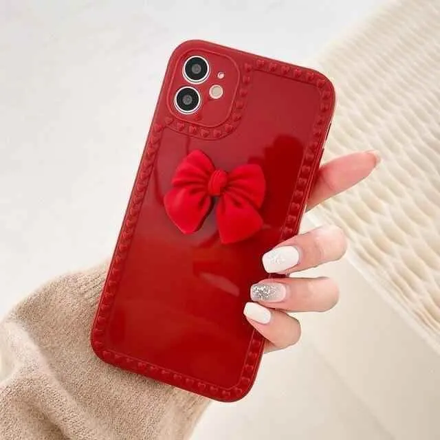 Cute Phone Cases For iPhone 12 11 Pro Max X XR XS Max 6 6s 7 8 Plus SE Red Bow