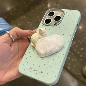 Cute Phone Cases for iPhone 16, 15, 14, 13, 12 Pro Max - 3D Cat with Fur Heart - TSP327