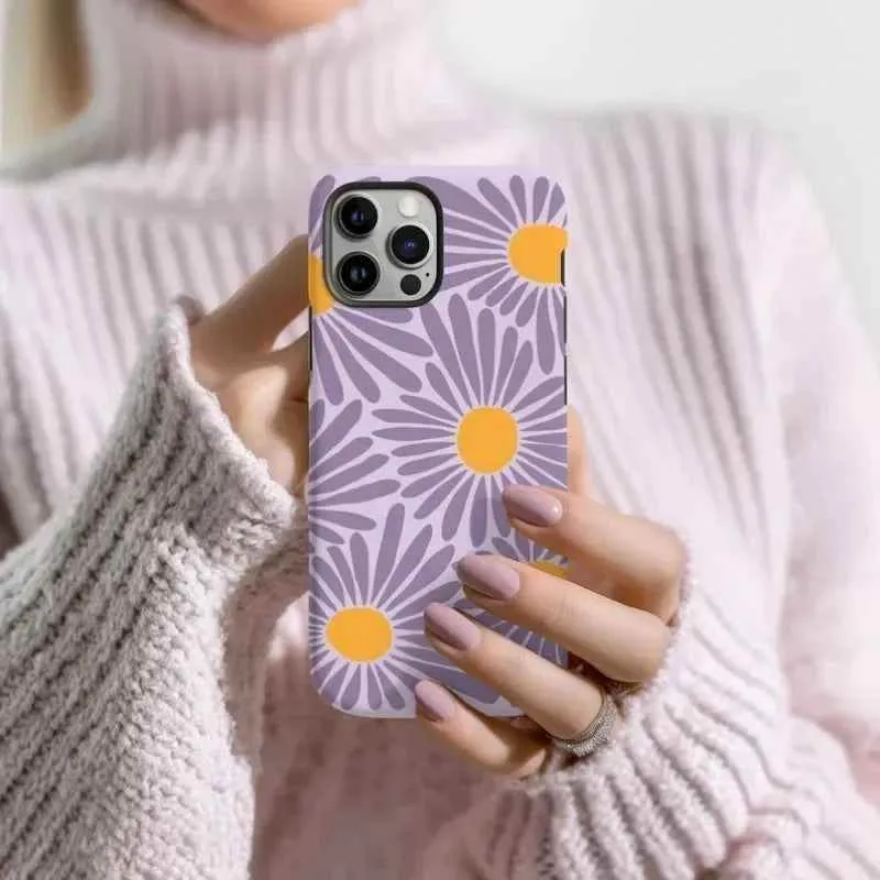 Cute Phone Cases for iPhone 16 Pro Max, 15, 14, 13, 12, and 11 Pro Plus - Purple Daisy Floral Acrylic Cover - TSP509