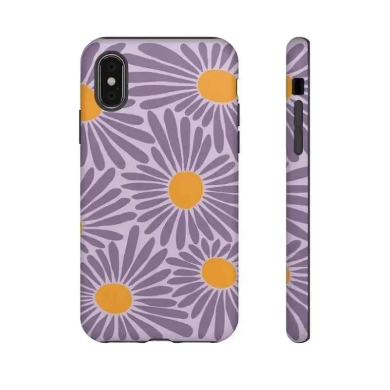 Cute Phone Cases for iPhone 16 Pro Max, 15, 14, 13, 12, and 11 Pro Plus - Purple Daisy Floral Acrylic Cover - TSP509