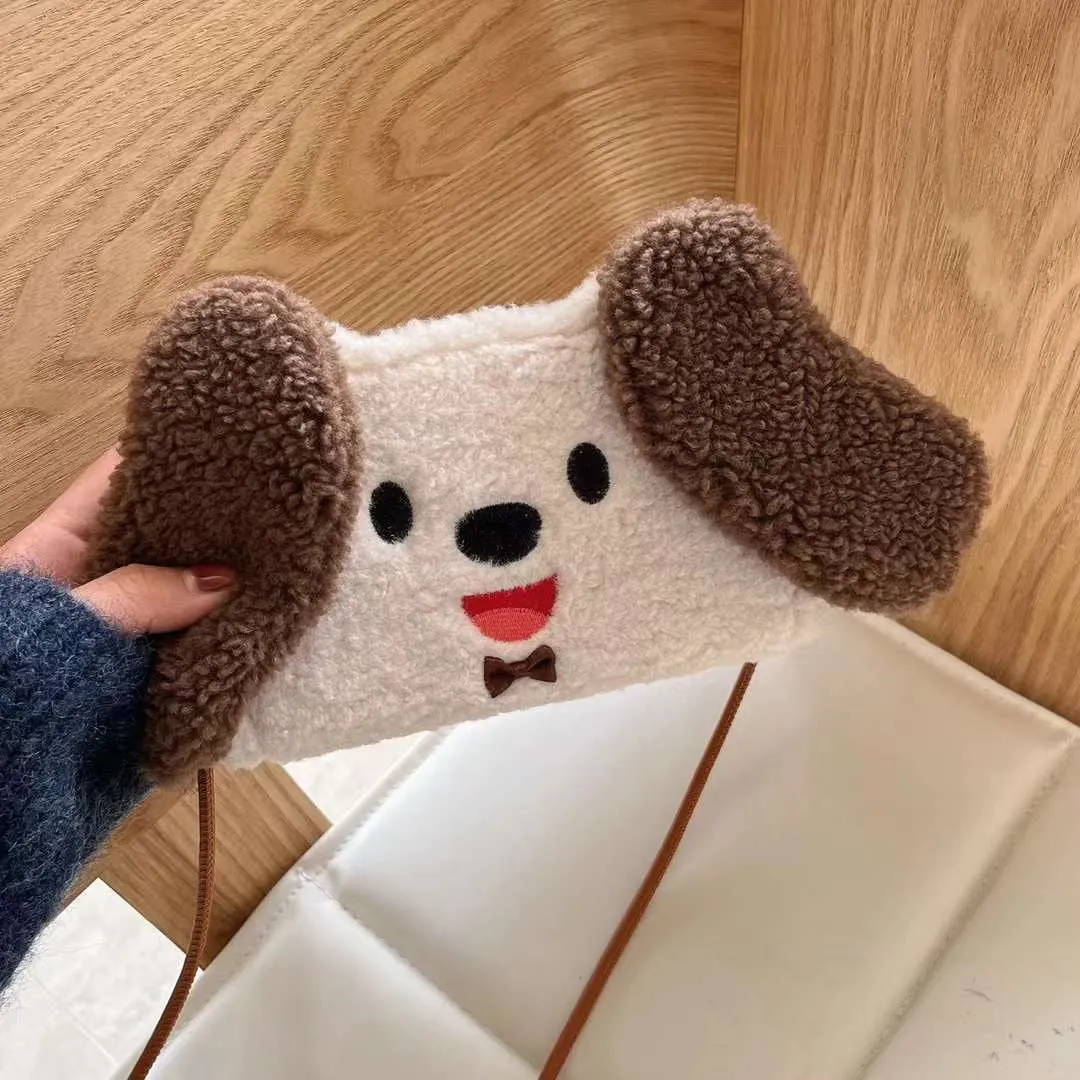 Cute Puppy Flip Plush Sling Style iPhone Case