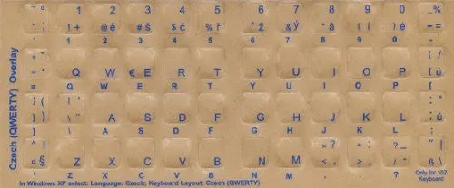 Czech Keyboard Stickers - Labels - Overlays with Blue Characters for White Computer Keyboard