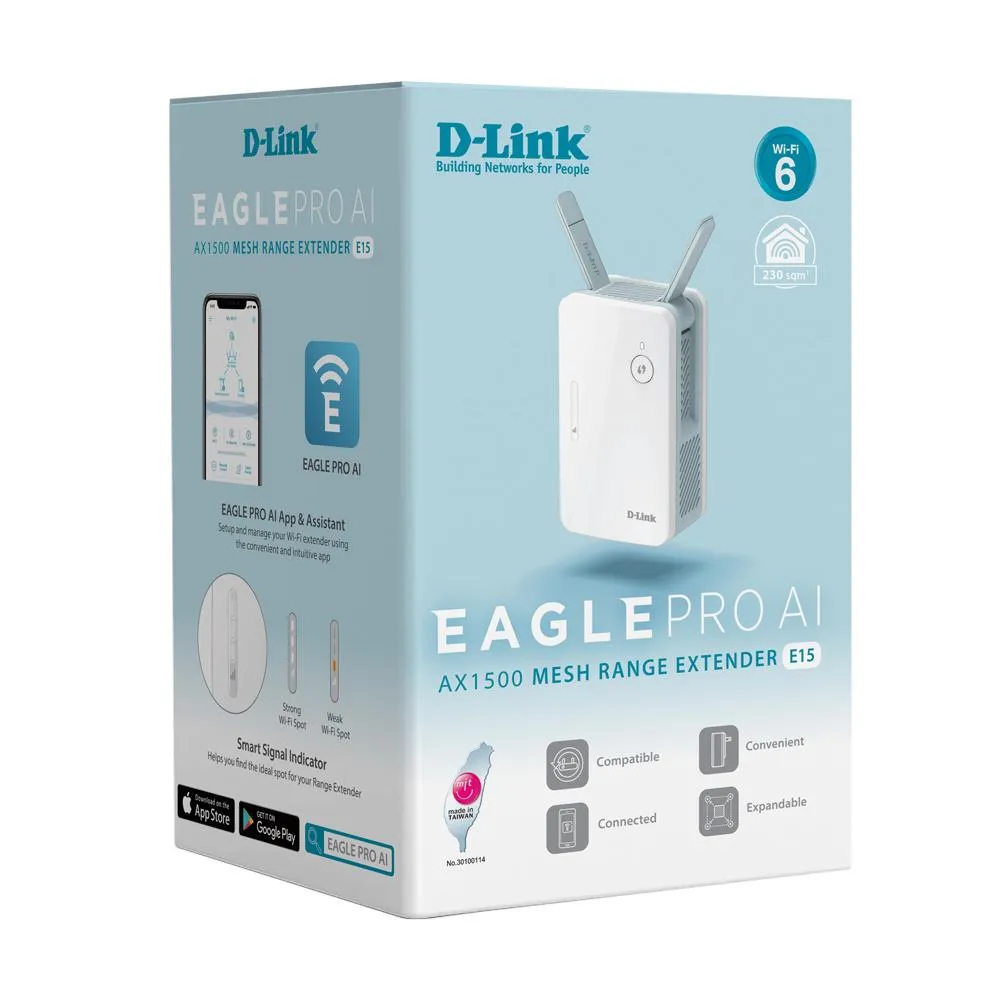 D-Link E15 Eagle Pro AI AX1500 Mesh Wi-Fi 6 Range Extender