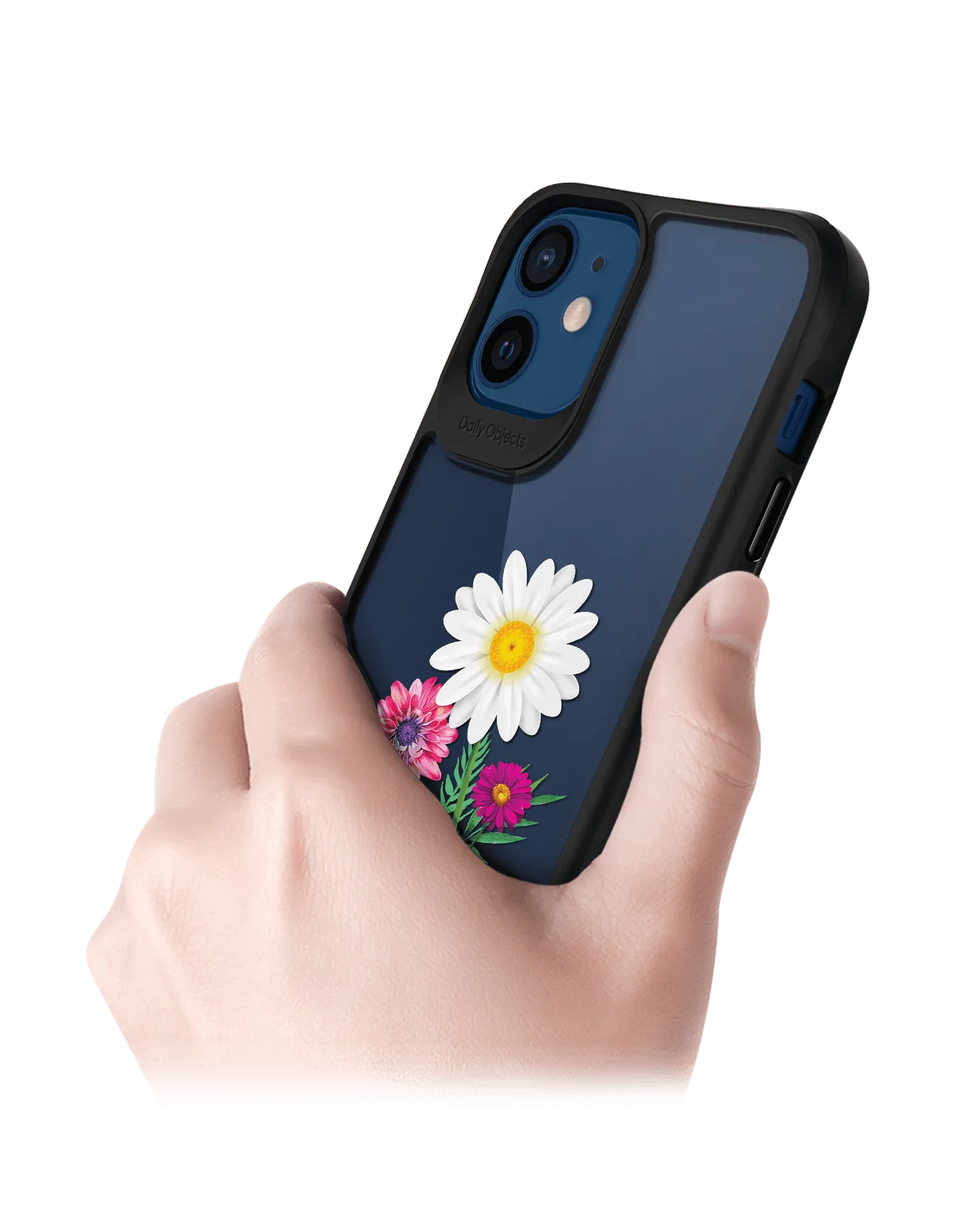 DailyObjects Clear Flowers And Daisy Black Hybrid Clear Case Cover For iPhone 12 Mini