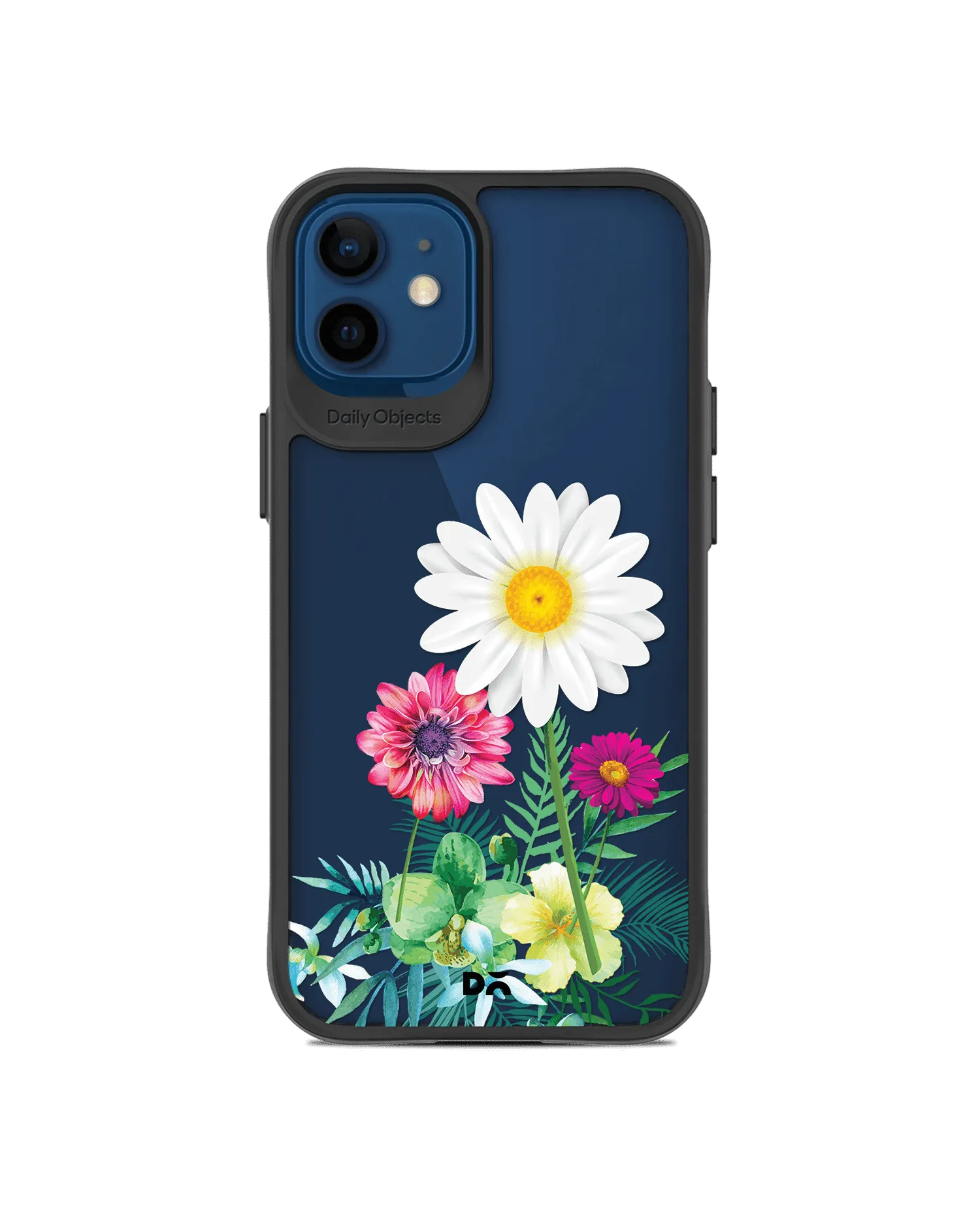 DailyObjects Clear Flowers And Daisy Black Hybrid Clear Case Cover For iPhone 12 Mini