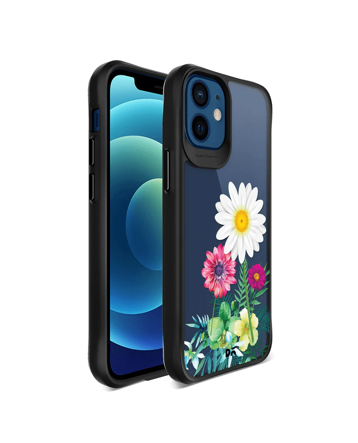 DailyObjects Clear Flowers And Daisy Black Hybrid Clear Case Cover For iPhone 12 Mini