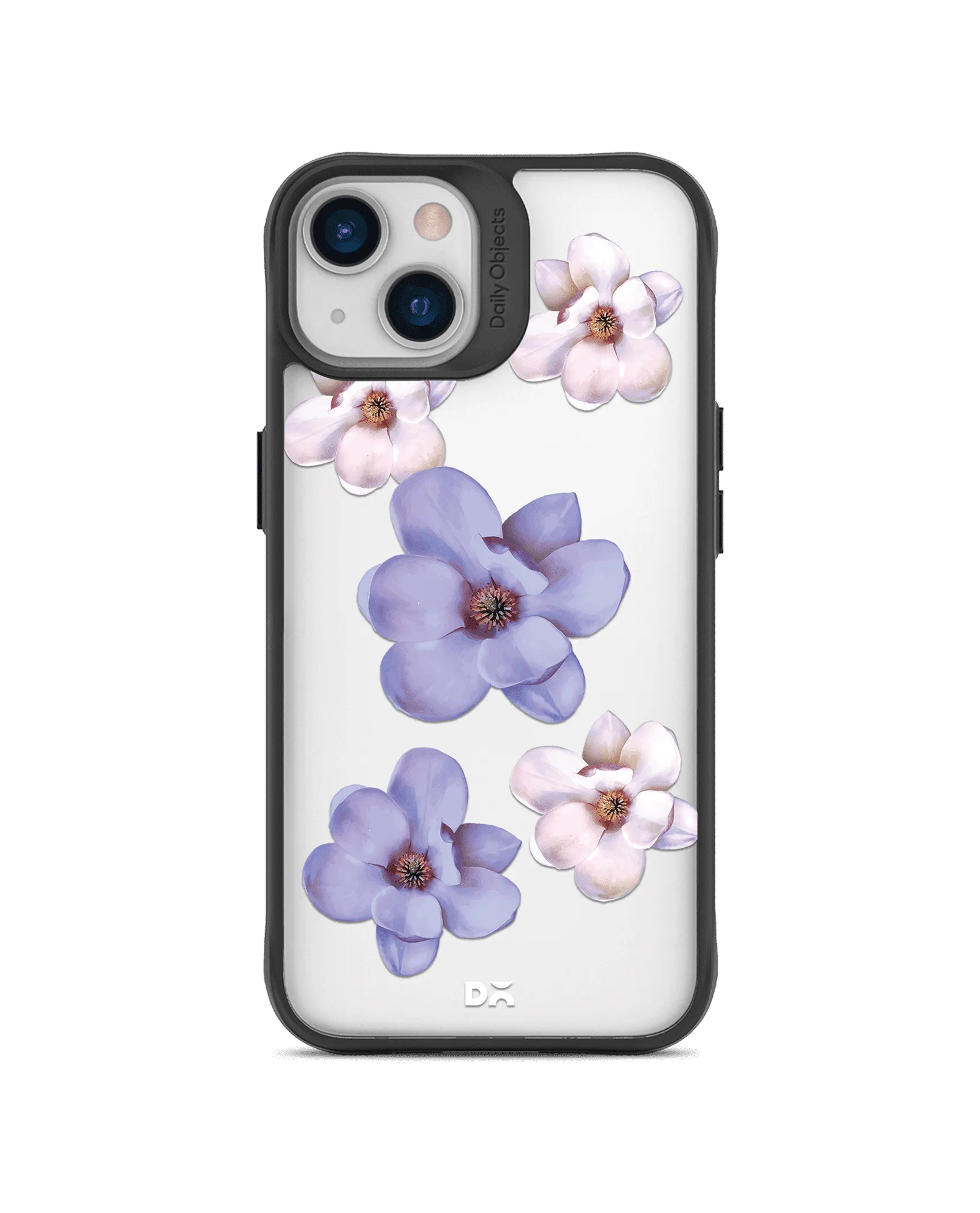 DailyObjects Clear Mauve & White Flowers Black Hybrid Clear Case Cover For iPhone 13 Mini