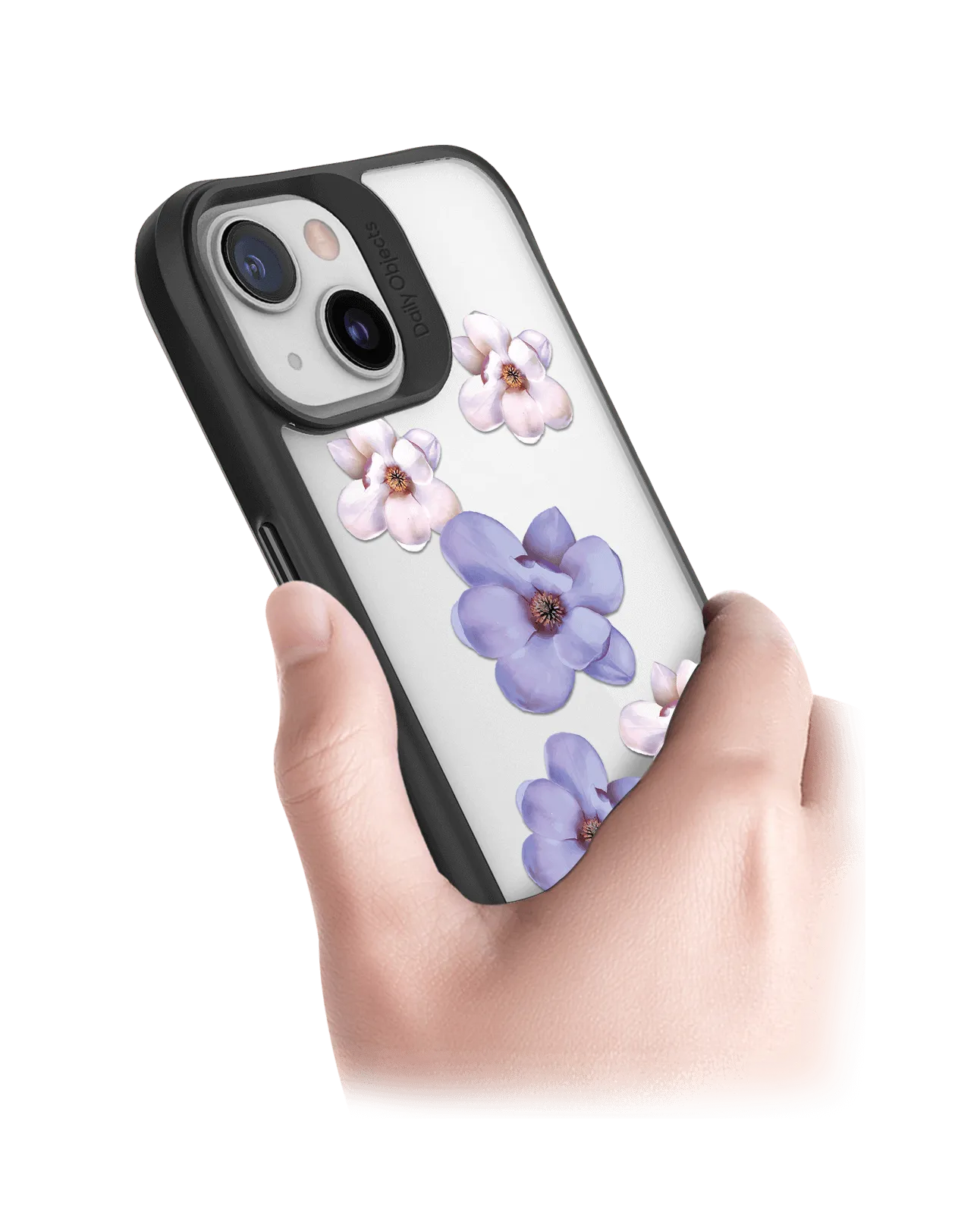 DailyObjects Clear Mauve & White Flowers Black Hybrid Clear Case Cover For iPhone 13 Mini