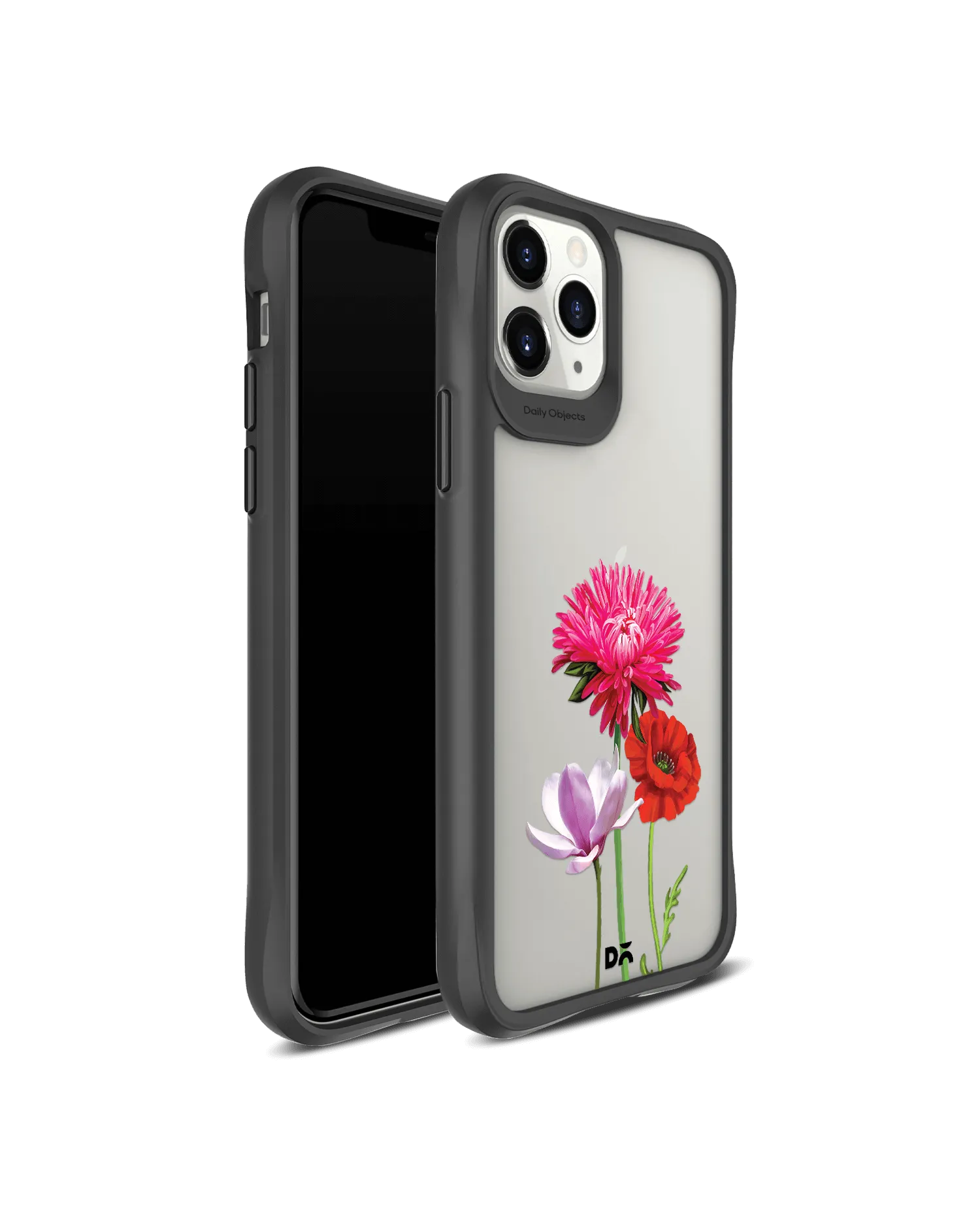 DailyObjects Clear Pink Red & White Flowers Black Hybrid Clear Case Cover For iPhone 11 Pro Max