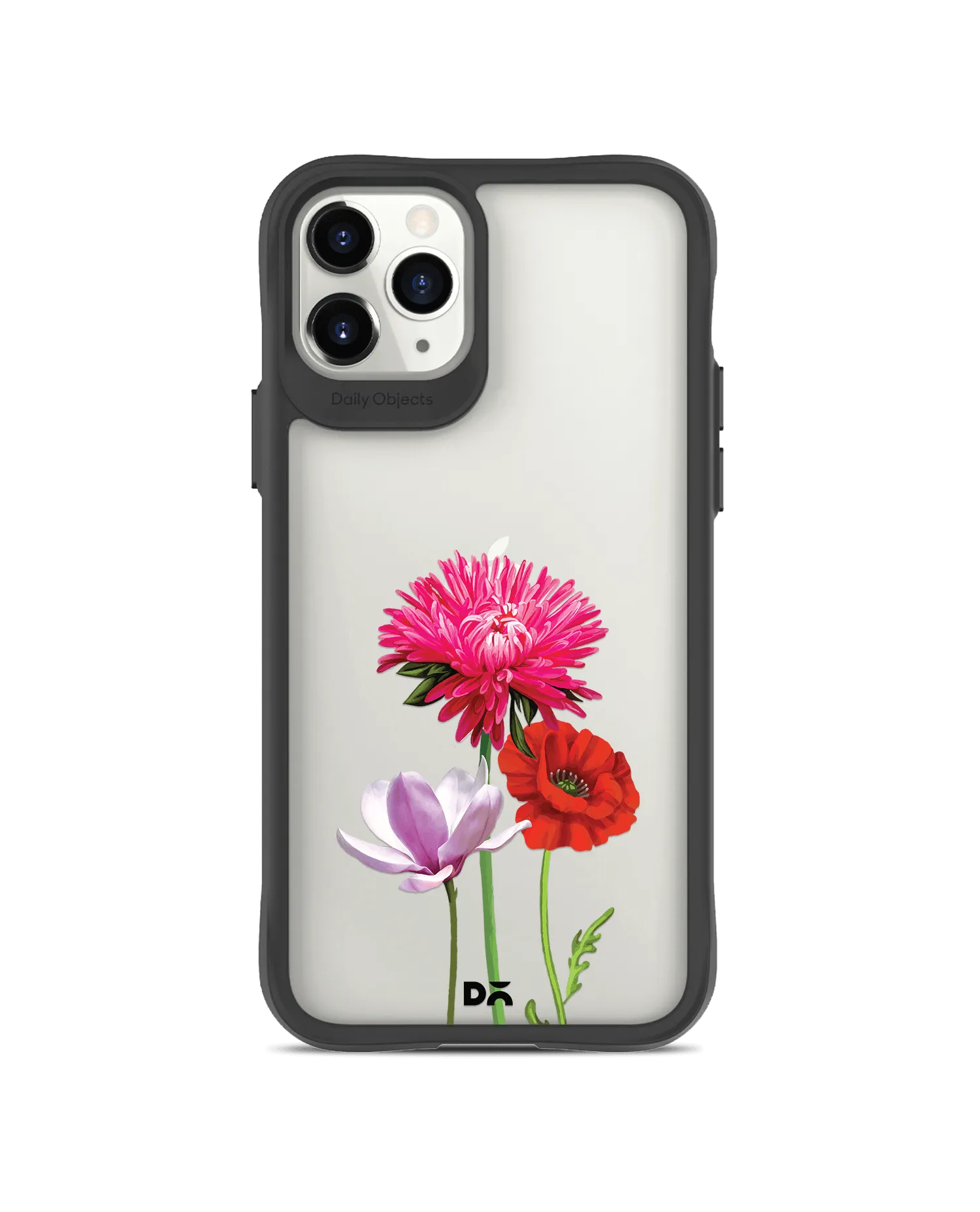 DailyObjects Clear Pink Red & White Flowers Black Hybrid Clear Case Cover For iPhone 11 Pro Max