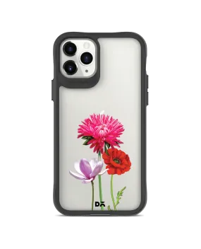 DailyObjects Clear Pink Red & White Flowers Black Hybrid Clear Case Cover For iPhone 11 Pro Max