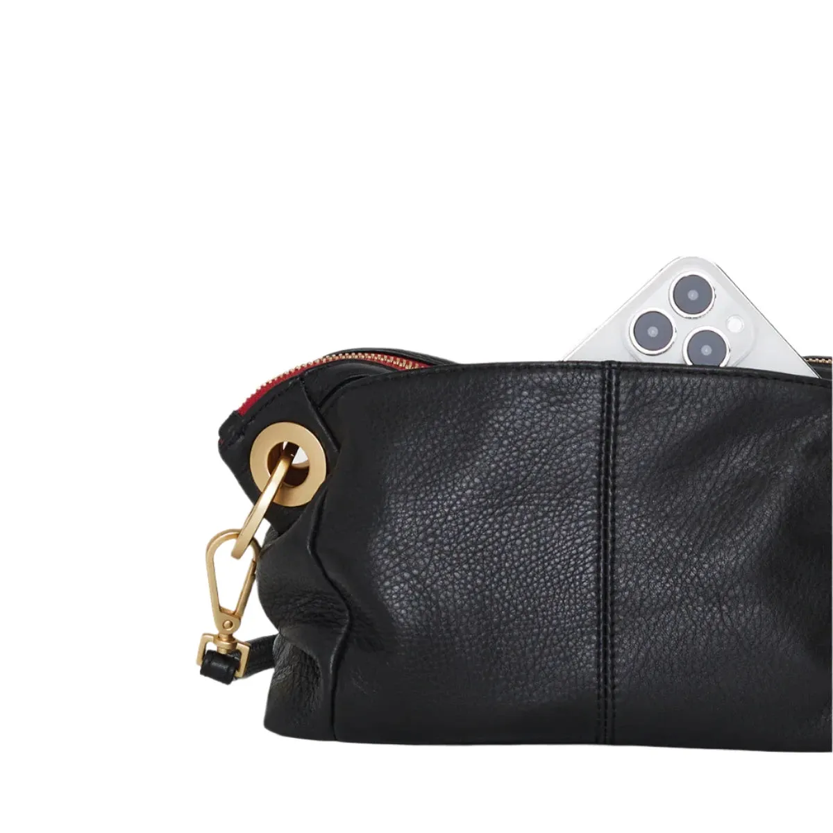 DANIEL CROSSBODY CLUTCH in Black/Gold with Red Zip