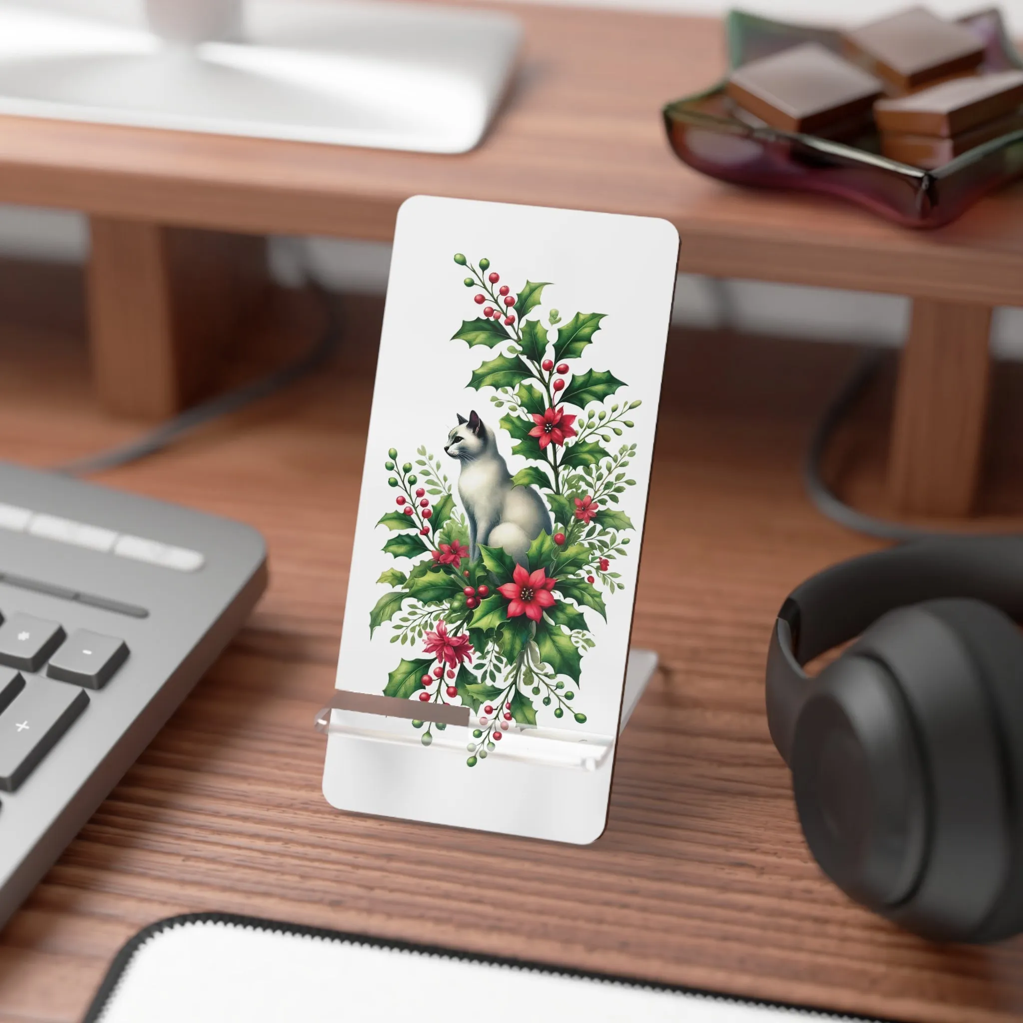 December Birth Flower - Cat Lover - Mobile Phone Stand for Smartphones