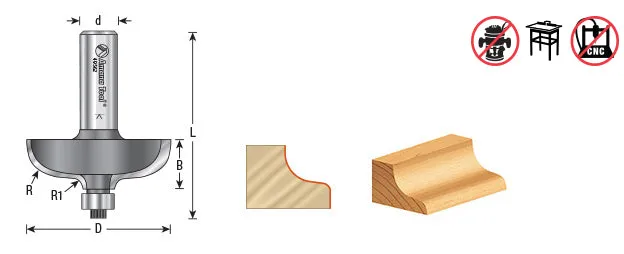 Door Edge Detail Router Bit | 3⁄8 x 1⁄8 Radius x 1 3⁄4 Dia x 11⁄16 x 1⁄2" Shank | 49562 | 738685495629