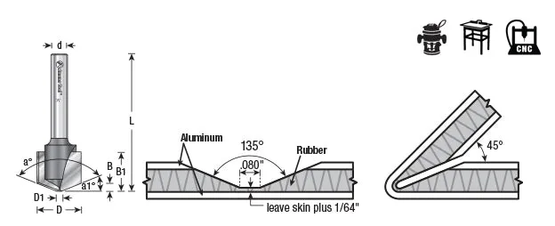 Double Edge Folding 'V' Groove (ACM) Router Bit | 22.5°x 0.080 Tip x 3⁄4 Dia x 1⁄2 x 1⁄4" Shank | 45798 | 738685457986