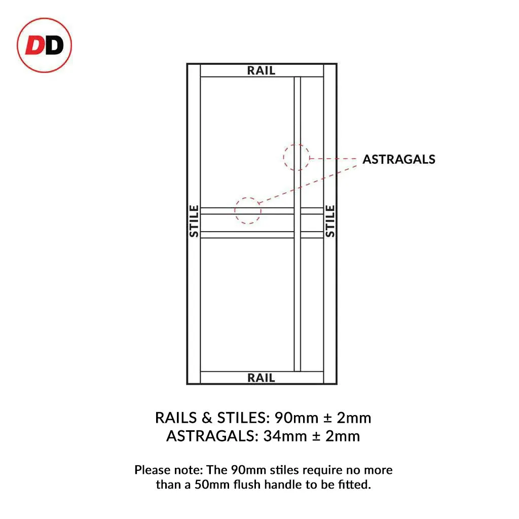 Double Sliding Door & Premium Wall Track - Eco-Urban® Glasgow 6 Pane Doors DD6314SG - Frosted Glass - 6 Colour Options